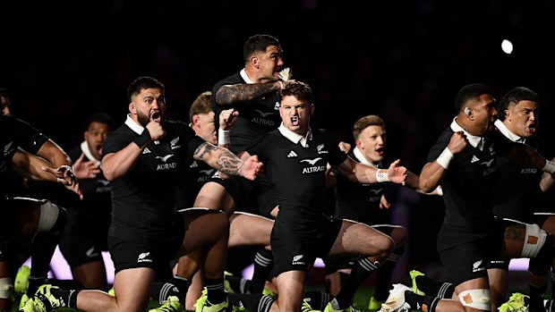 New Zealand perform a haka at Eden Park.