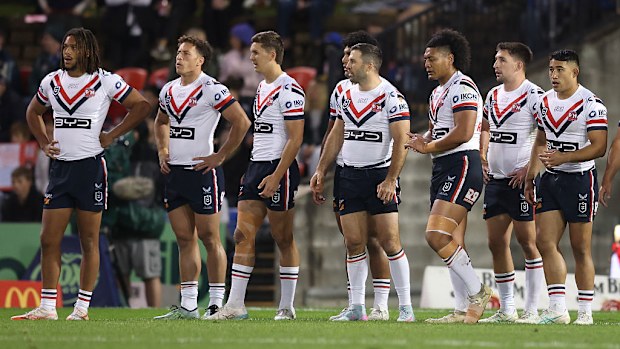 Roosters oyuncuları, Knights'ın bir denemesine tepki veriyor.