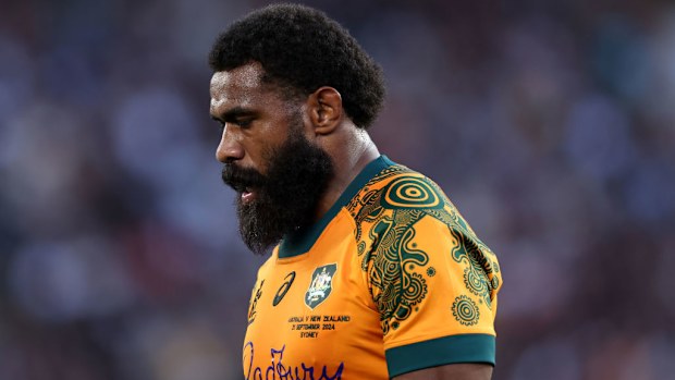 Marika Koroibete of the Wallabies at Accor Stadium.