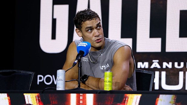 David Nyika speaks during a Stan Sport media opportunity at Liberty Hall.