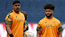 Will Skelton and Rob Valetini during the Australia captain's run at the MCG.