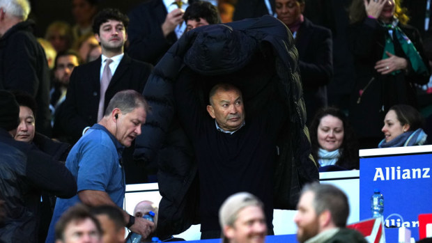 Japan coach Eddie Jones in the stands.