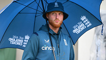 Ben Stokes at the post-match presentation. 