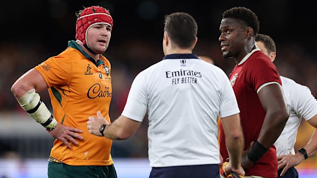 Harry Wilson of the Wallabies and Maro Itoje of the British & Irish Lions.