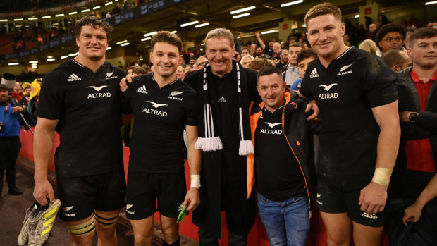 The Barrett boys take a photo with family friend Barry Murphy at Principality Stadium in Cardiff.