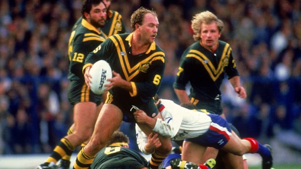 Wally Lewis of Australia in action during a Rugby League Test match between Great Britain and Australia .