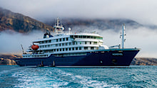 This undated photo provided by Oceanwide Expeditions shows the m/v Hondius, a Polar Class 6 passenger vessel, at sea. 