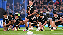 Players of New Zealand perform the haka.