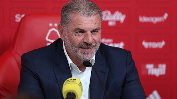 Ange Postecoglou is unveiled as Nottingham Forest head coach.