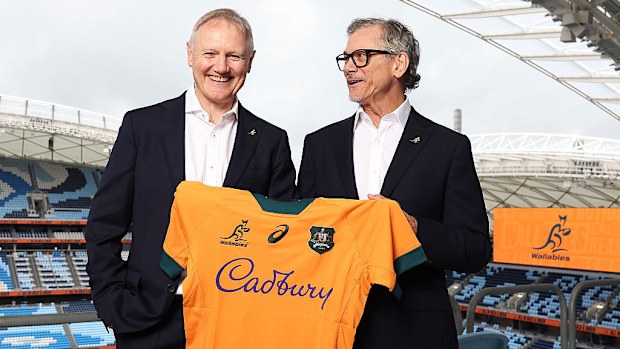 Joe Schmidt and Les Kiss pose during a media opportunity at Allianz Stadium.