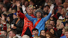 Fans celebrate during the tour match between Western Force and British & Irish Lions at Optus Stadium.