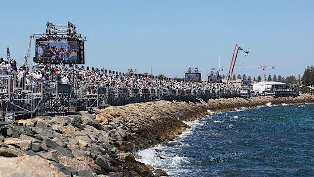 Perth's temporary grandstands allow for thousands more fans to spectate at the event. 
