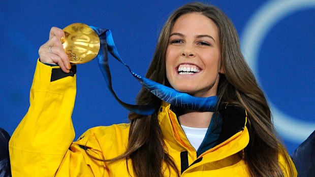 Torah Bright with her gold medal at the Vancouver 2010 Winter Olympics at BC Place.