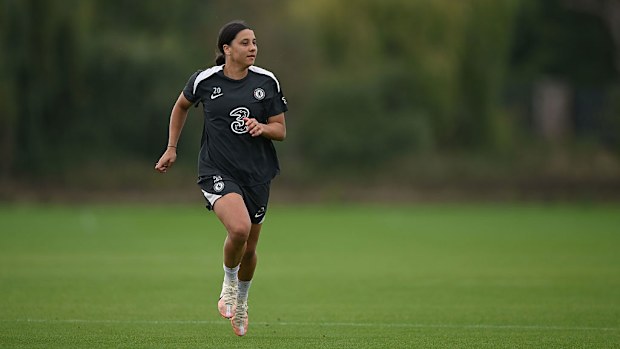 Sam Kerr of Chelsea in action in Cobham.