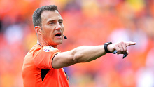 Referee Felix Zwayer in action during the Netherlands quarterfinal win over Romania. 