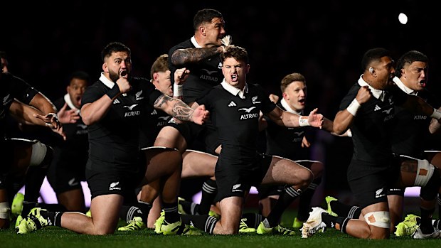New Zealand perform a haka at Eden Park.