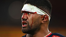 Jordan Uelese of the Rebels reacts at the final siren.