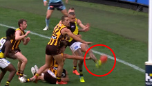 Richmond's Dustin Martin scores from an unthinkable angle. 