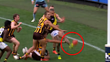 Richmond's Dustin Martin scores from an unthinkable angle. 