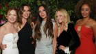 Victoria Beckham, centre, celebrates her 50th birthday on Saturday with her fellow Spice Girls, from left, Geri Horner, Melanie Chisholm, Emma Bunton and Melanie Brown.