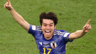 Ao Tanaka of Japan celebrates after scoring the team’s second goal.