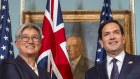 Australia’s Foreign Minister Penny Wong meets Donald Trump’s Secretary of State Marco Rubio at the State Department last month.