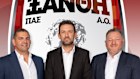 From left: Bill Papas, Xanthi FC president, with former coach Tony Popovic and board member Damon Hanlin.