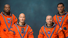 NASA's Randy Bresnik, Frank Rubio, Andre Douglas and the European Space Agency's Luca Parmitano will orbit Earth while practicing docking their Orion capsule with two lunar landers.