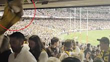 Food is thrown by a Hawthorn fan.