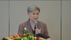 Minister for Foreign Affairs Penny Wong at a press conference in Papua New Guinea on Monday.