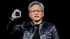 Nvidia CEO Jensen Huang with the company’s Blackwell processing chip.