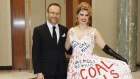 Greens leader Adam Bandt and Claudia Perkins during arrivals at the Midwinter Ball.