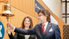 Victory Offices CEO Dan Baxter rings the bell at the company’s ASX listing ceremony in June 2019.