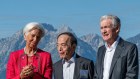 Christine Lagarde, president of the European Central Bank (ECB), from left, Kazuo Ueda, governor of the Bank of Japan (BOJ), and Jerome Powell, chairman of the US Federal Reserve, at the Jackson Hole economic symposium in Moran, Wyoming, US, on Friday.