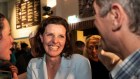 Independent candidate for Wentworth Allegra Spender arrives at Bondi Bowling Club on Saturday night.