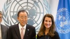 Bill Gates, left, with UN Secretary-General Ban Ki-moon, and Melinda Gates, were early supporters for ASX hopeful Atomo Diagnostics.