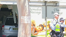 The car ploughed through the massage spa just at about midday today.