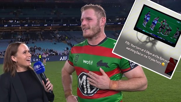 Tom Burgess raced from his son's birth to the Rabbitohs game.