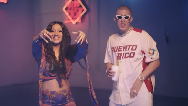 Bad Bunny and Cardi B in the I like it like that music video 