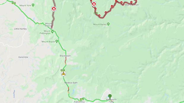 The Great Western Highway is closed to westbound traffic due to a large oil spill on the road.