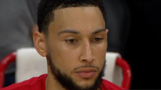 Ben Simmons watched on from the bench in the final minutes as Philly were booted from the playoffs.