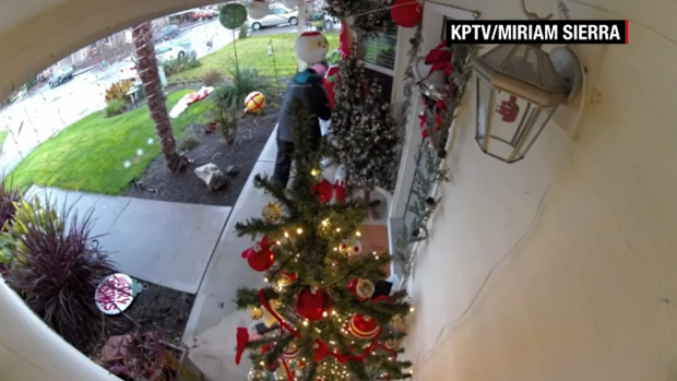 Amazon delivery driver fixes woman's Christmas decorations after storm