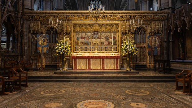 The spot where King Charles will be crowned inside Westminster Abbey.