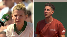 Australia's Thanasi Kokkinakis loses his cool as he struggles to compete with Russia's Karen Khachanov.