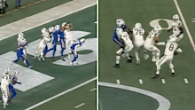 Aaron Rodgers throws a long Hail Mary pass for a touchdown.