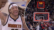 Aaron Gordon celebrates the winning shot for the Nuggets.