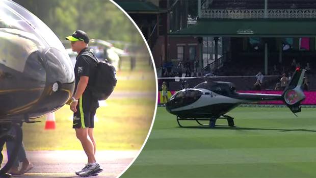 David Warner made quite the entrance at the SCG, arriving for the Sydney Smash by helicopter after attending his brother's wedding.