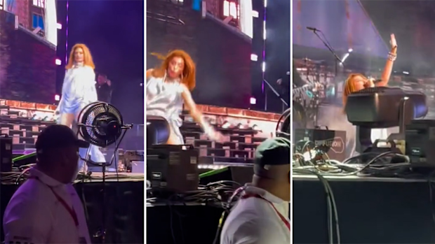 Shania Twain takes fall at Chicago concert