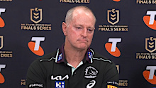 Michael Maguire speaks to the media after the Broncos' win over the Panthers.