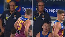 Brisbane coach Chris Fagan and Lions premiership-winner Dayne Zorko clash on the boundary.